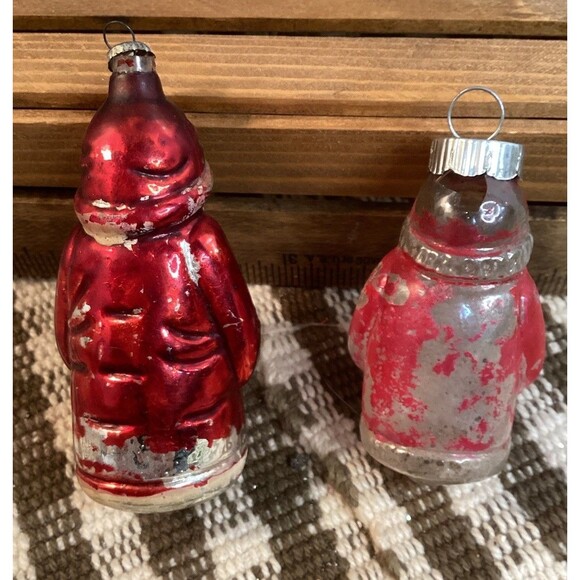 Vintage Mercury Glass Santa Claus Small Christmas Tree Ornaments Painted - Picture 4 of 11